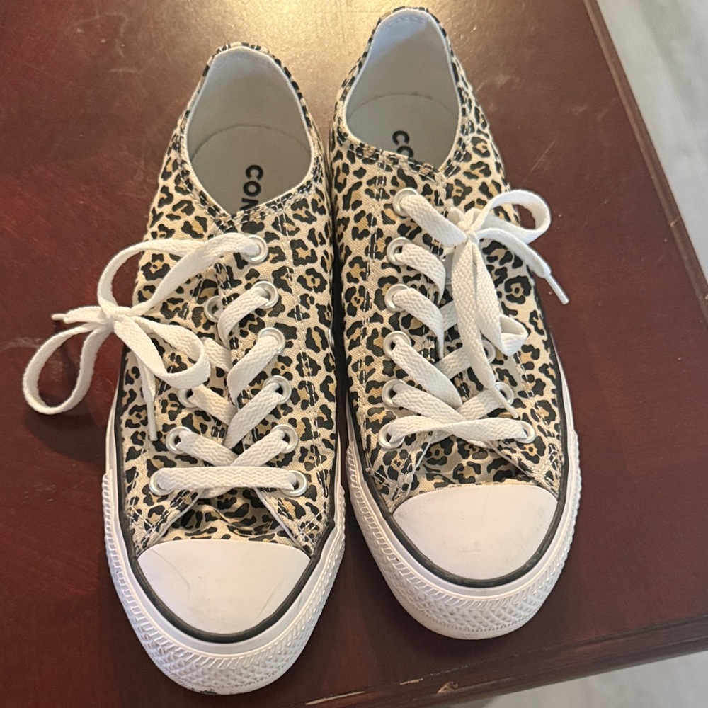 Converse Leopard Print Athletic Shoes - Black and Tan